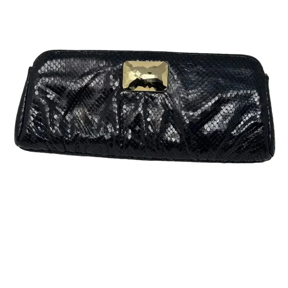 Michelle Fantaci for Lauren Merkin Black Snakeskin Leather Clutch Handbag - Picture 2 of 13
